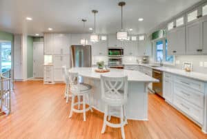 bloomington kitchen remodel with wood floors and white cabinetry
