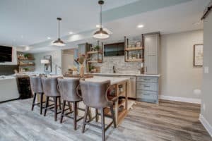 custom kitchen island with grey cabinets