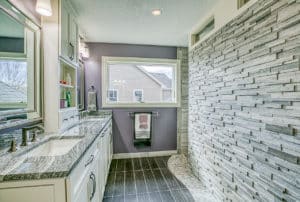 bathroom remodel in Deephaven, MN with stone tile floors